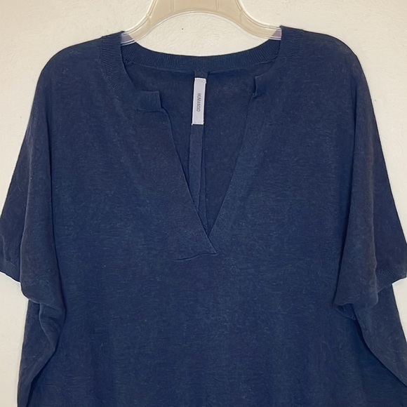 Humanoid Blue Cotton Knit Oversized V Neck Dropped Sleeves Blouse Sz Small - Picture 2 of 6